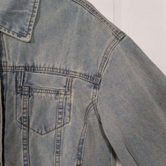 Savanna Jane Jean Jacket Women's Large Distressed Embroidered Pink Stars Sequins - Picture 11 of 16